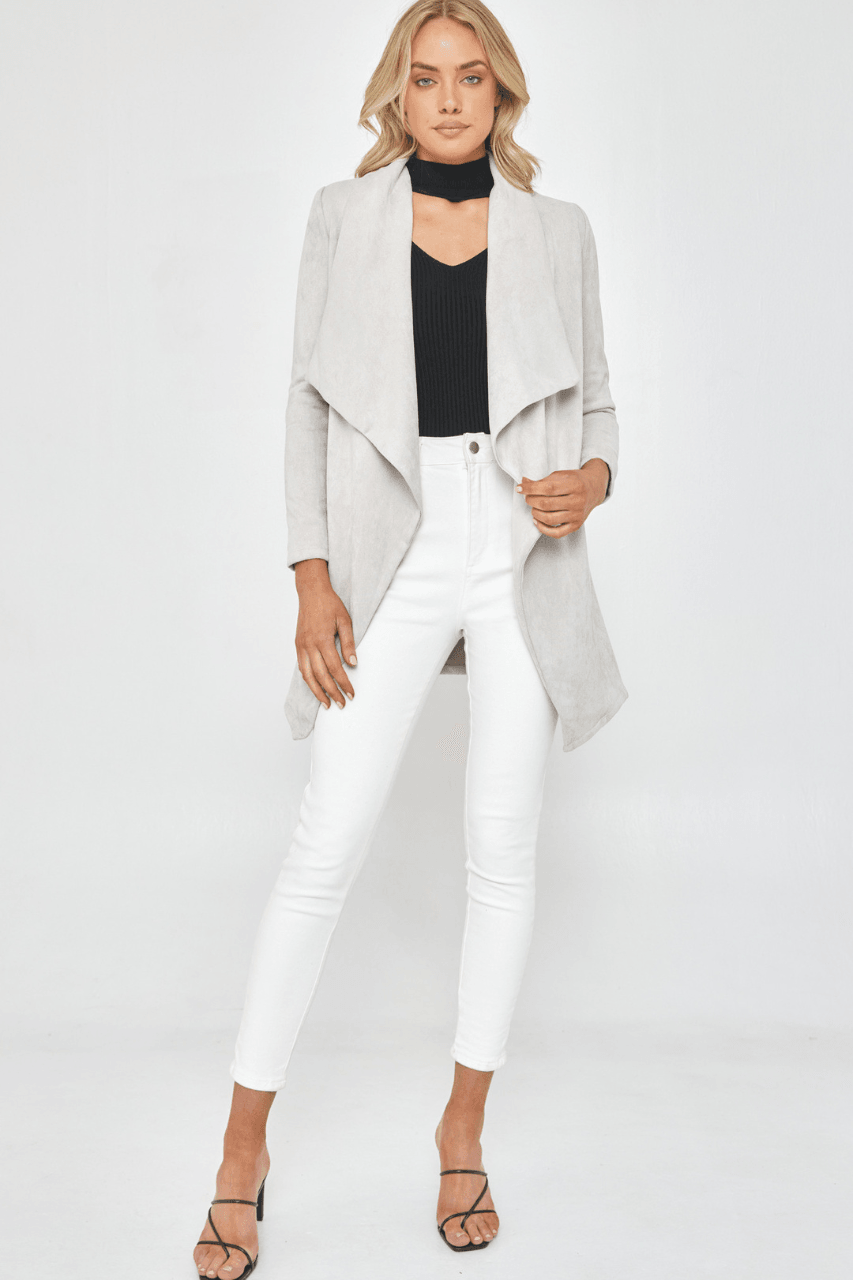 Grey suede waterfall on sale jacket