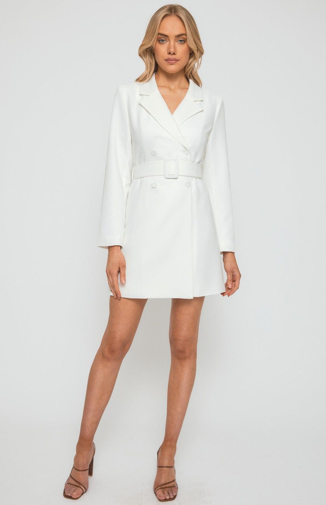 Be Mine Belt Blazer Dress - White - Coco & Buttercup