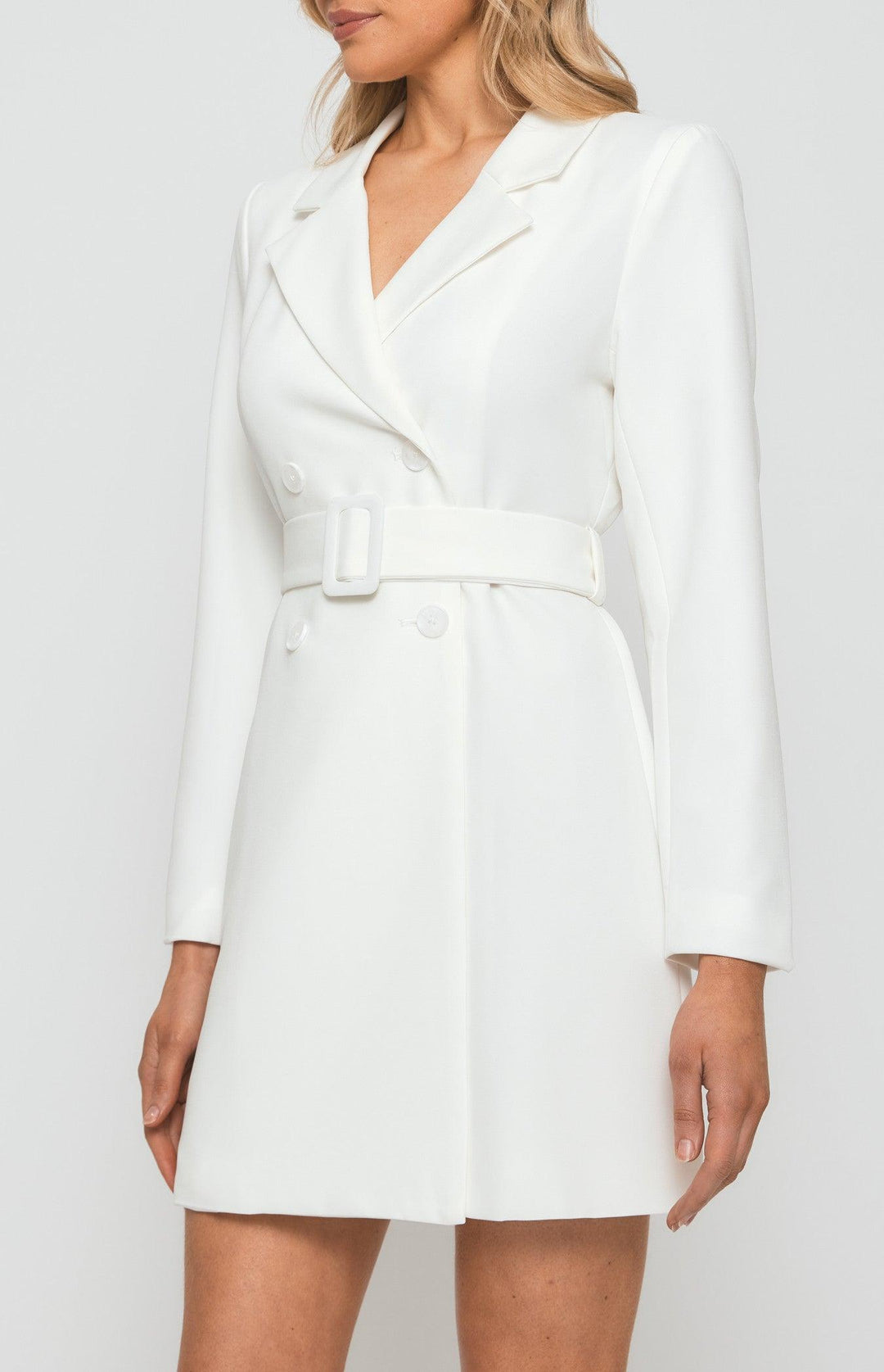 Be Mine Belt Blazer Dress - White - Coco & Buttercup