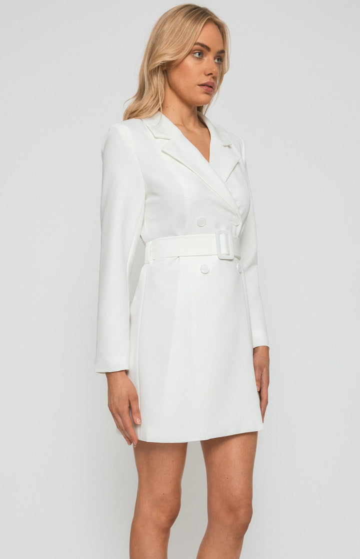 Be Mine Belt Blazer Dress - White - Coco & Buttercup