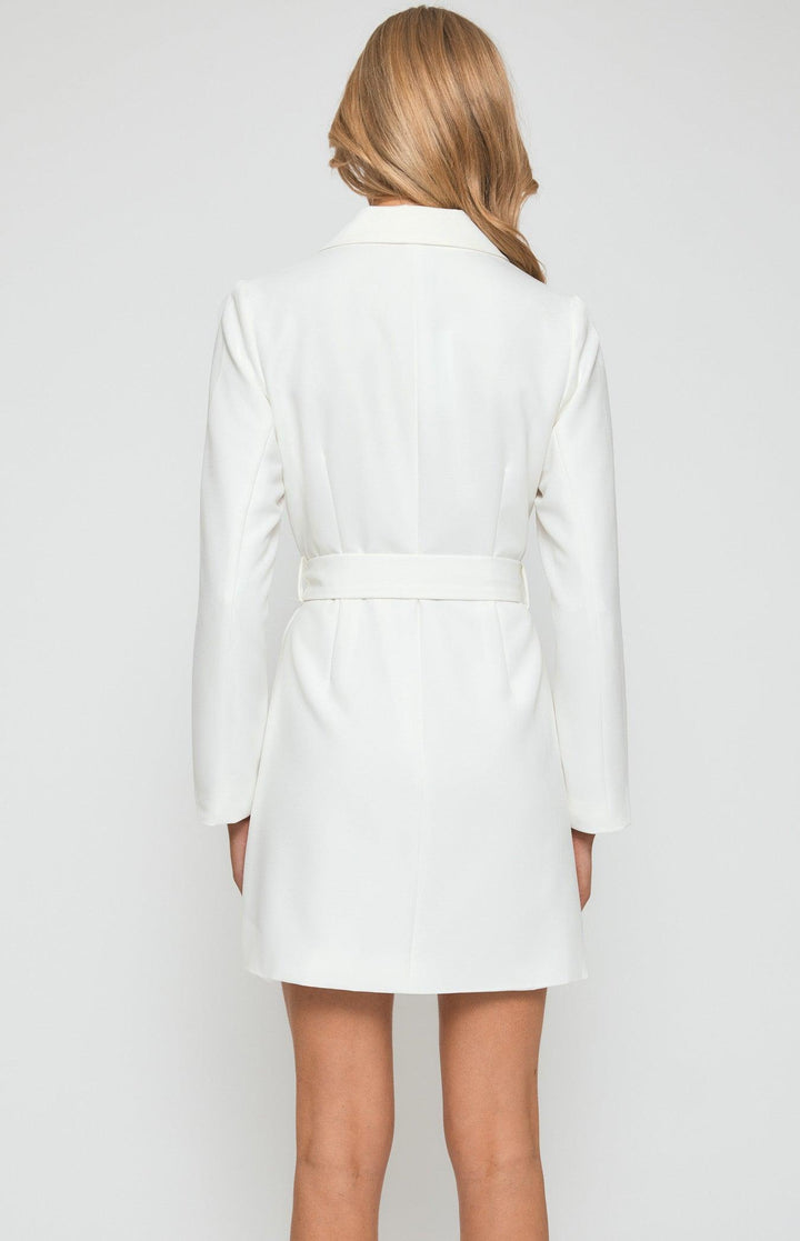 Be Mine Belt Blazer Dress - White - Coco & Buttercup